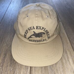 Vintage Vtg Sea World Deep Sea Explorer Hat Tan Beige Cream Adjustable Size